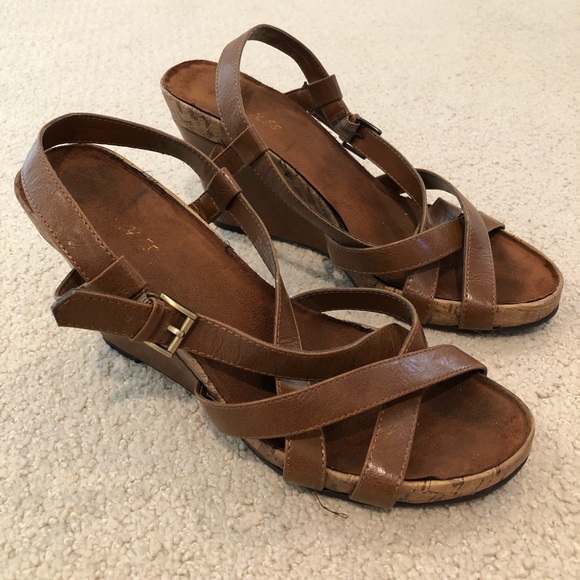Aerosoles Brown 3inch Strappy Wedges - Picture 1 of 4